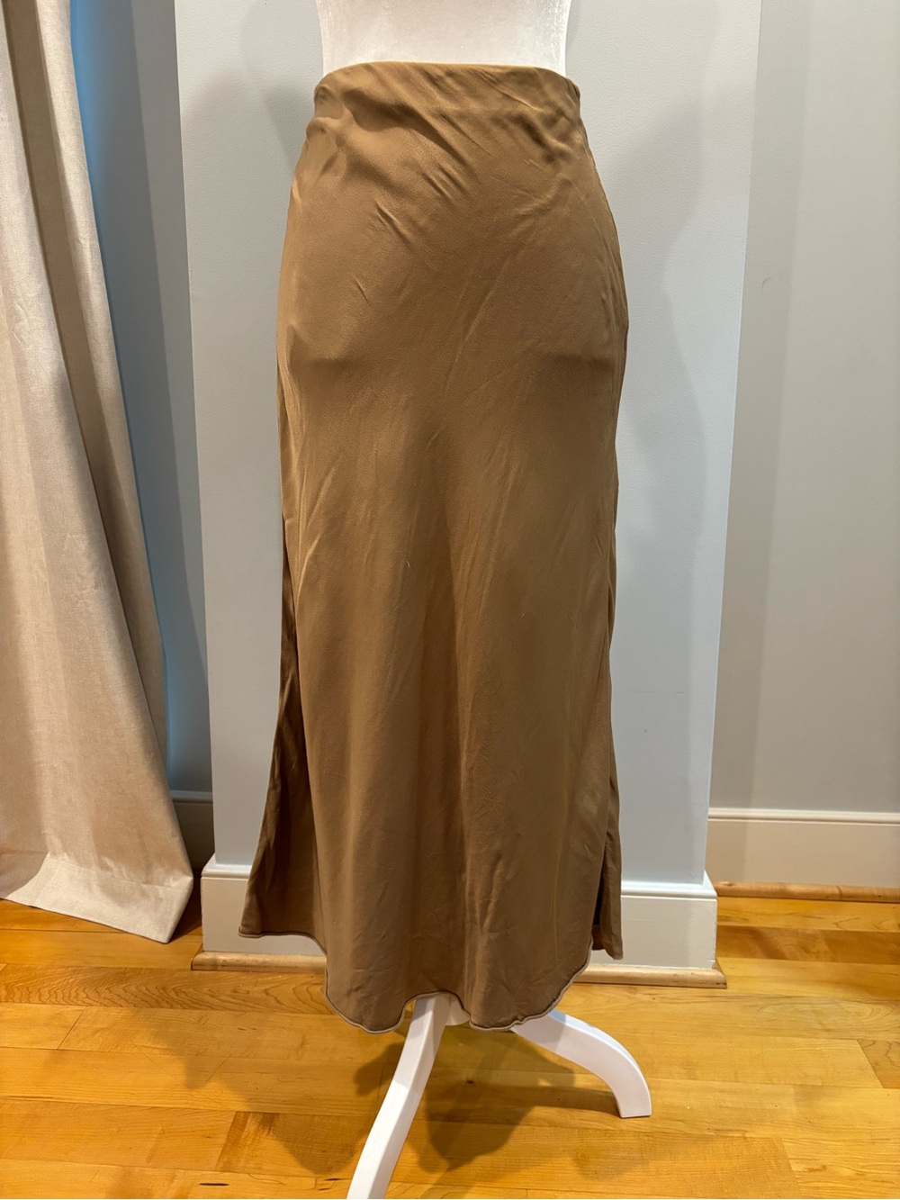 & Other Stories Brown Satin Midi Skirt